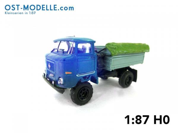 IFA W50LA ND mit 2Seitenkipper offener Plane blau grau